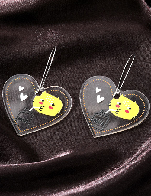 Fashion Heart Shaped Kitten Acrylic Geometric Heart Hoop Earrings