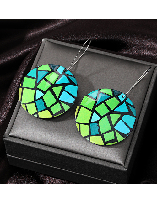 Fashion Blue-green Geometric Painted Round Hoop Earrings