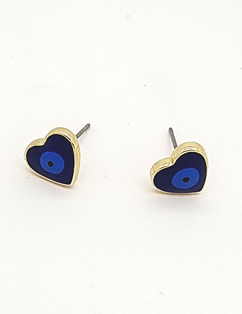 Fashion Royal Blue Alloy Drip Eye Heart Stud Earrings