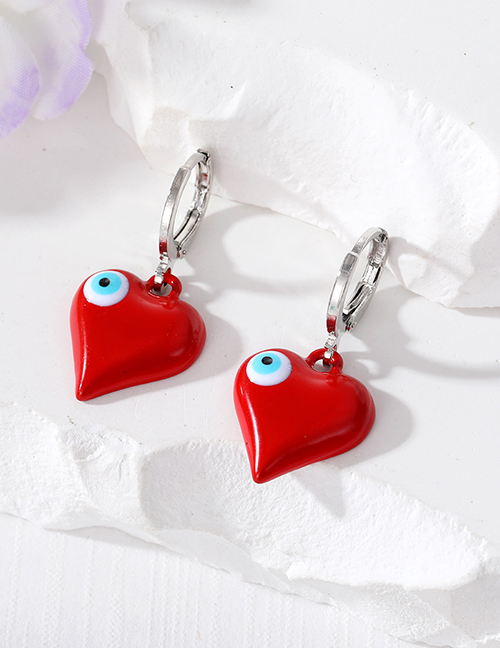 Fashion Red Heart Alloy Drip Oil Eyes Love Earrings Earrings