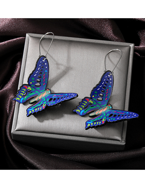 Fashion Dark Blue Butterfly Acrylic Sheet Painted Butterfly Earring Earrings