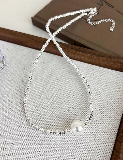 Fashion Silver Broken Silver Beaded Pearl Necklace