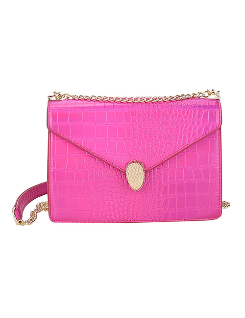 Fashion Pink Pu Snake Pattern Flip Mesengers Bag
