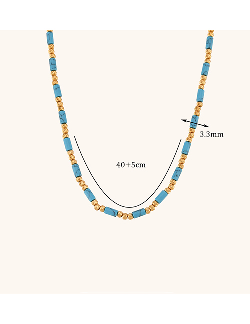 Fashion Gold Thread Bead Blue Turquoise Column Bead Necklace Stainless Steel Gold Plated Glossy Blue Pine Beaded Necklace