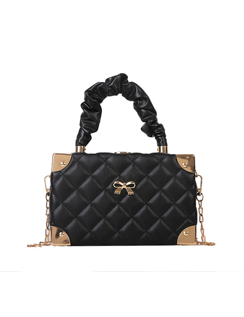 Fashion Black Pu Rhombus Large-capacity Pleated Portable Messenger Bag