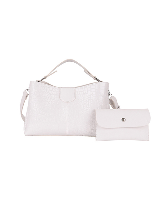 Fashion White Pu Crocodile Pattern Large-capacity Diagonal Cross-body Bag
