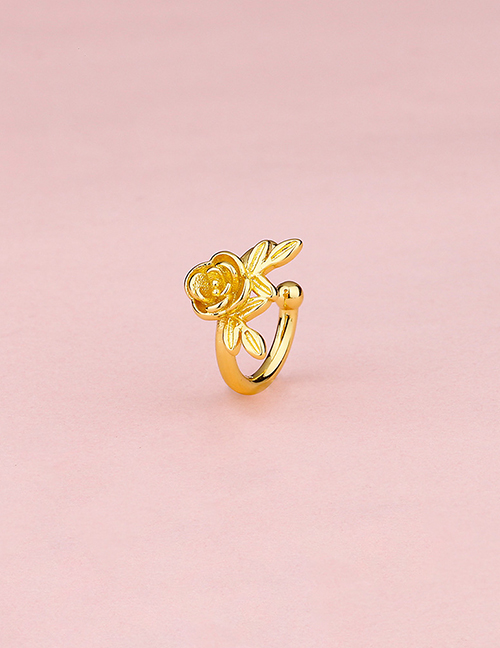 Fashion Gold Pure Copper Three-dimensional Rose Ear Clip (single)
