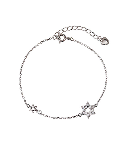 Fashion Silver Copper And Diamond Pentagram Chain Bracelet