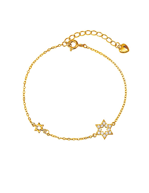 Fashion Gold Copper And Diamond Pentagram Chain Bracelet