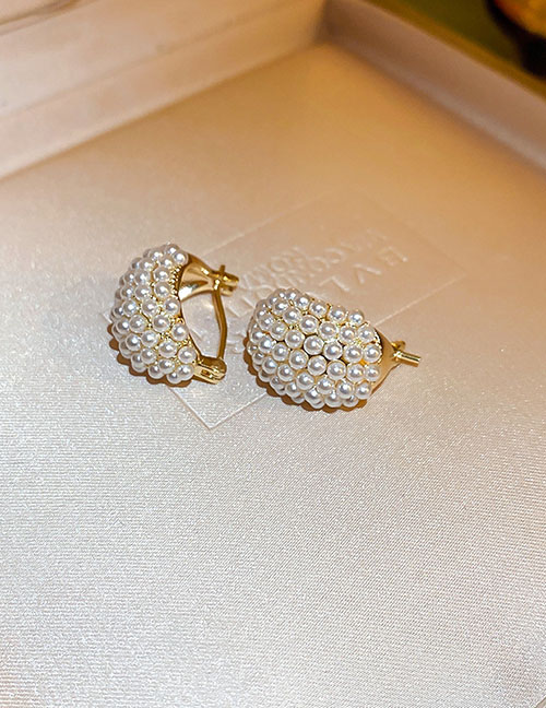 Fashion Earrings - Gold Alloy Pearl U-shaped Earrings
