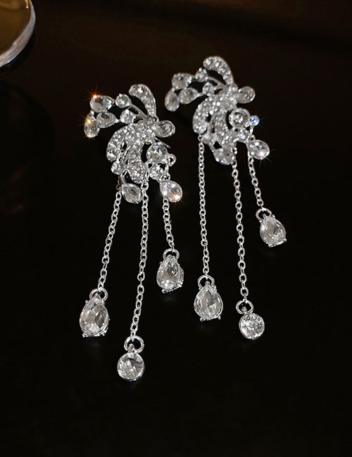 Fashion Silver Earrings Alloy Diamond Drop Tassel Earrings