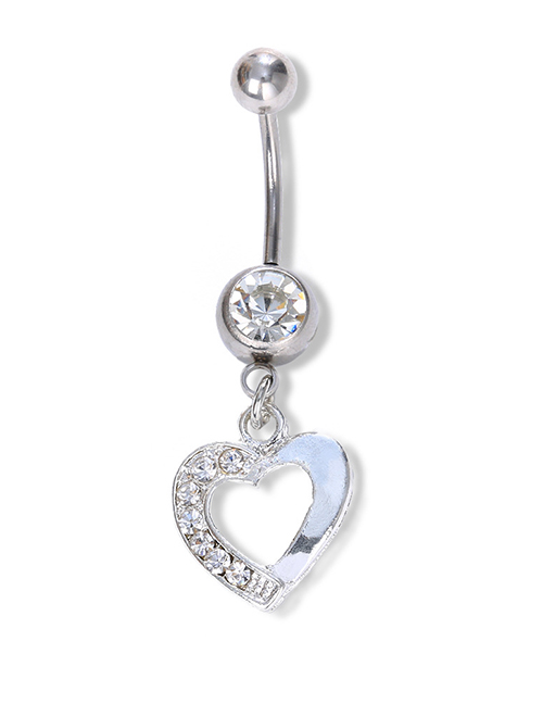 Fashion Silver Alloy Diamond Heart Piercing Navel Nail