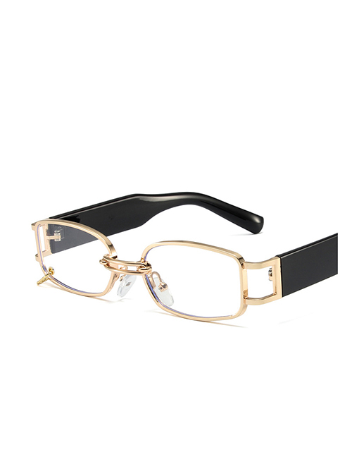 Fashion Golden Frame White Film Metal Double Beam Hanging Ring Small Box Sunglasses