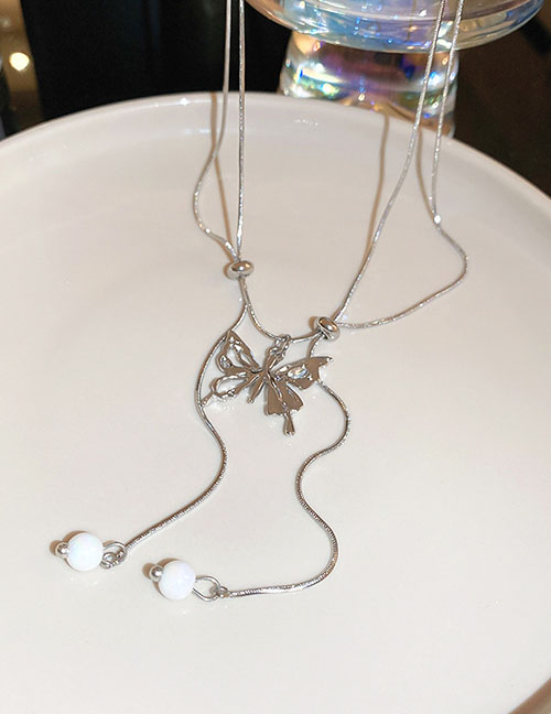 Fashion Necklace-butterfly Copper Inlaid Diamond Butterfly Pearl Flames Y -shaped Necklace