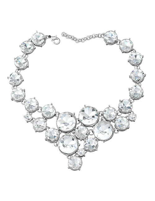 Fashion Silver Alloy Set Round Diamond Necklace
