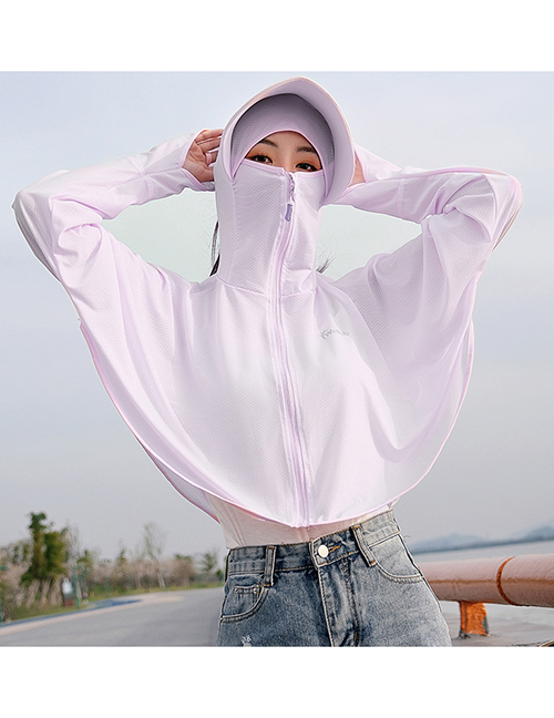 Fashion Purple Polyester Ice Silk Hooded Sun Jacket