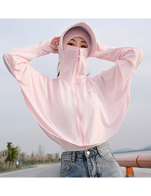Fashion Pink Polyester Ice Silk Hooded Sun Jacket