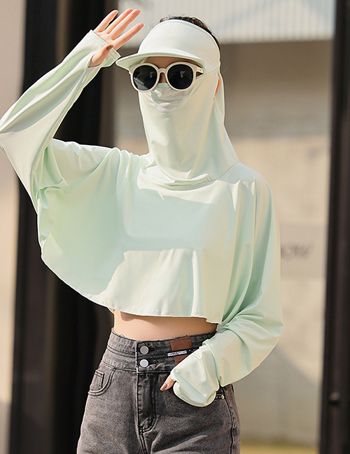 Fashion Green Polyester Hooded Wide Brim Visor Sun Jacket