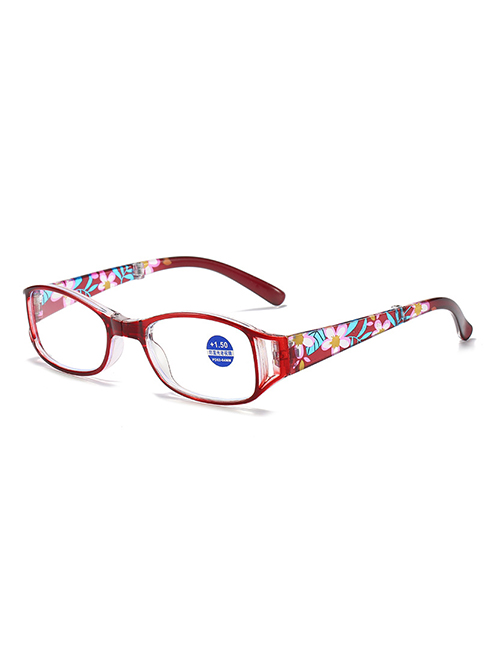 Fashion Red Frame Presbyopic Glasses With Hollowed Out Pc Printed Temples