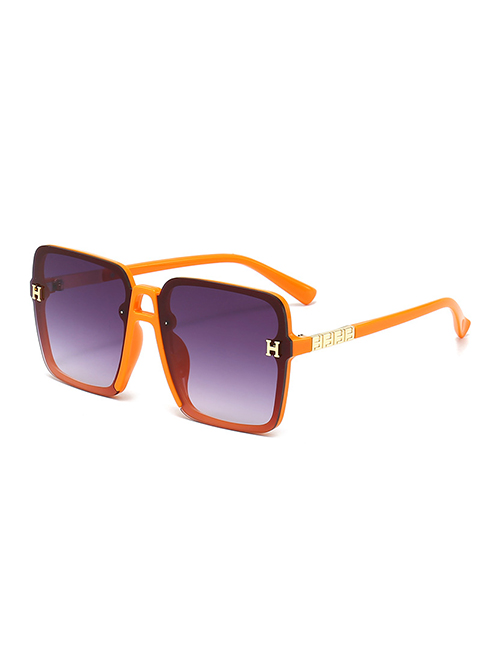 Fashion Orange Frame Gradually Gray Film Pc Double Beam Square Large Frame Sunglasses