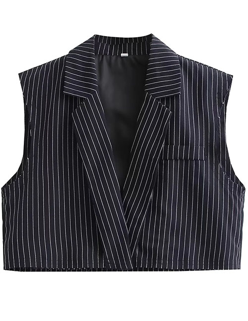 Fashion Blue Bar Striped Lapel Vest Jacket
