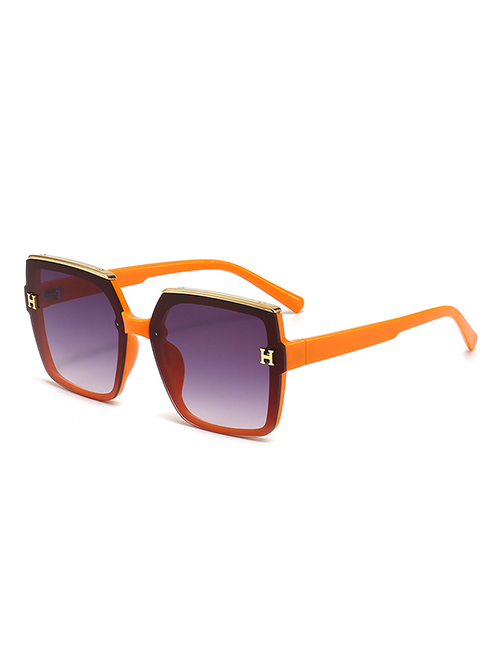 Fashion Gradient Gray Film With Orange Frame Pc Square Large Frame Sunglasses