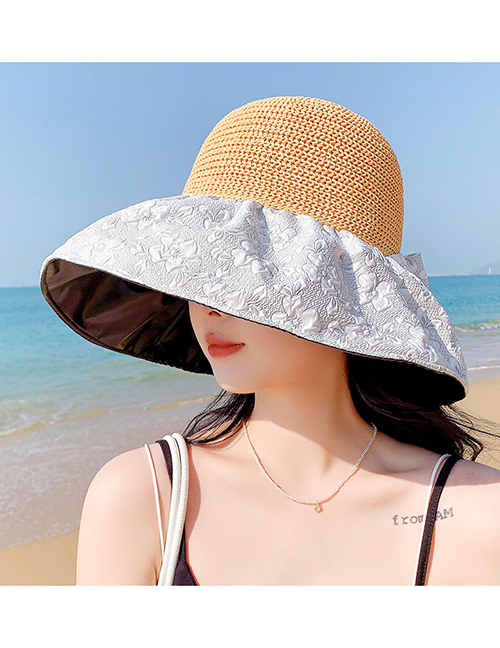 Fashion Grey Polyester Embroidery Stitching Grass Editing Solar Cap