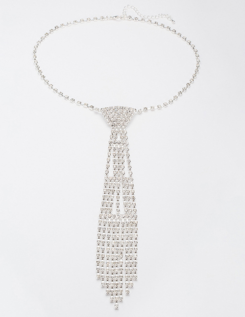 Fashion Silver Alloy Diamond Tie Necklace