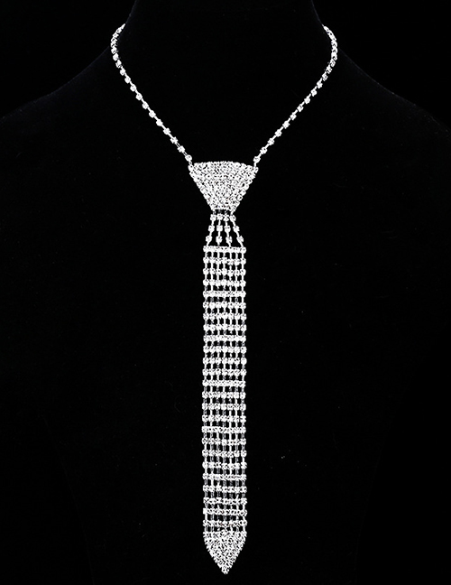 Fashion Silver J7303 Alloy Diamond Tie Necklace