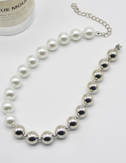 Fashion Silver Alloy Geometric Ball Pearl Beaded Necklace