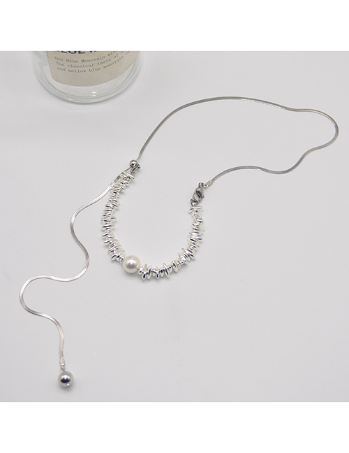 Fashion Silver Crushed Silver Beaded Pearl Snake Chain Necklace