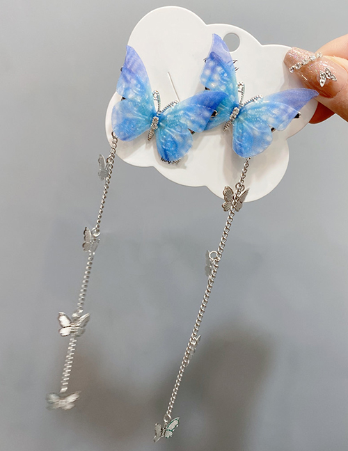 Fashion Blue Butterfly (pair) Alloy Butterfly Tassel Clip