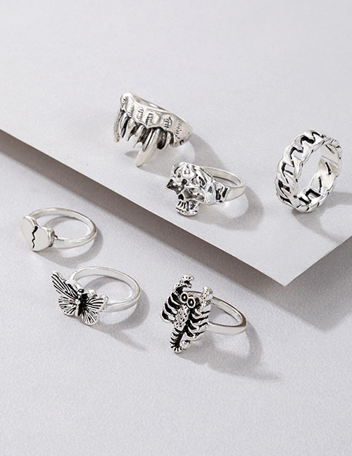 Fashion Silver Alloy Butterfly Scorpion Tooth Love Ring Set