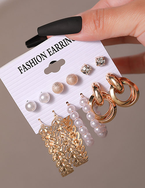 Fashion 14# Alloy Diamond Geometric Pearl Leaves And Earrings Set