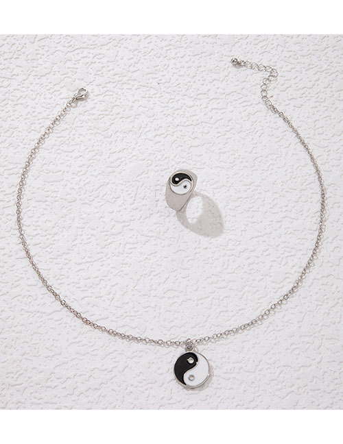 Fashion Silver Alloy Geometric Taiji Ring Necklace Set
