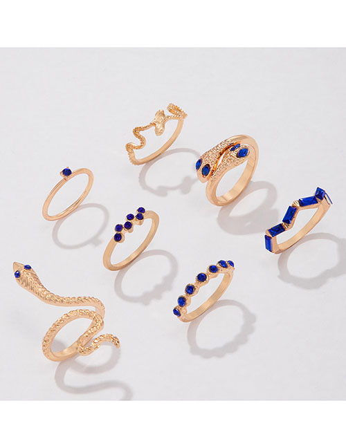 Fashion Blue Alloy Diamond -shaped Geometric Ring Set