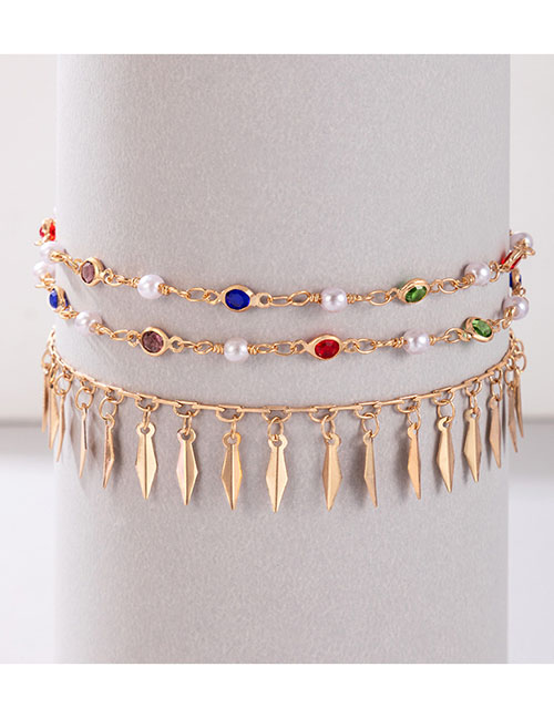 Fashion Gold Metal Contrasting Color Rhinestone Pearl Geometric Bracelet Set