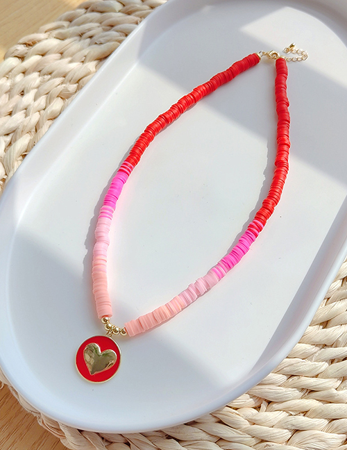Fashion 4# Color Soft Pottery Beaded Love Necklace