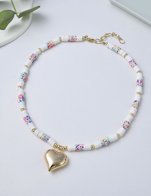 Fashion Gold Rainbow Soft Pottery Beads Love Necklace