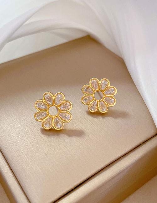 Fashion Earrings Titanium Steel Inlaid Circular Flower Earrings