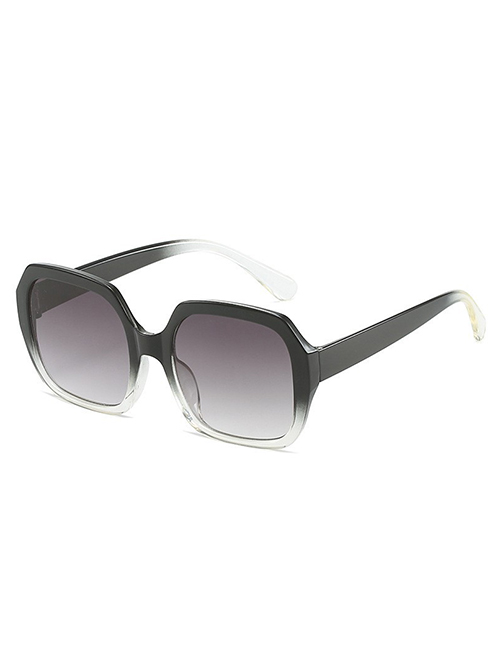 Fashion Top Black And Bottom Transparent Double Gray Film Pc Square Large Frame Sunglasses
