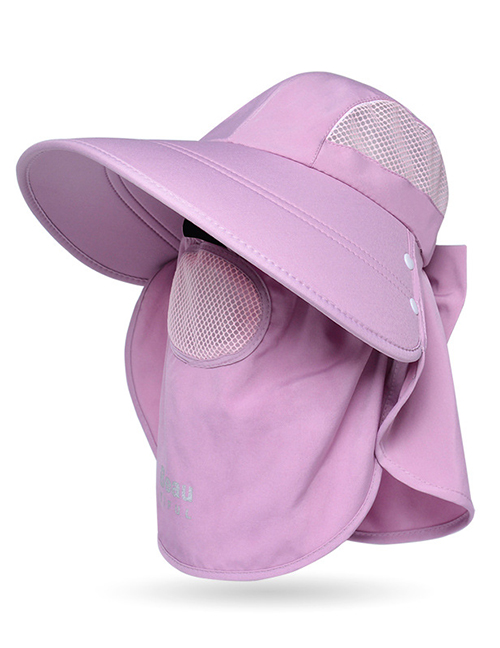 Fashion Skin Purple Nylon Large Brim With Mask Shawl Sunscreen Sun Hat