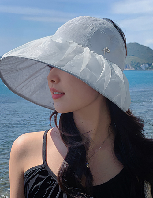 Fashion Grey Lace Mesh Large Brim Empty Top Sun Hat