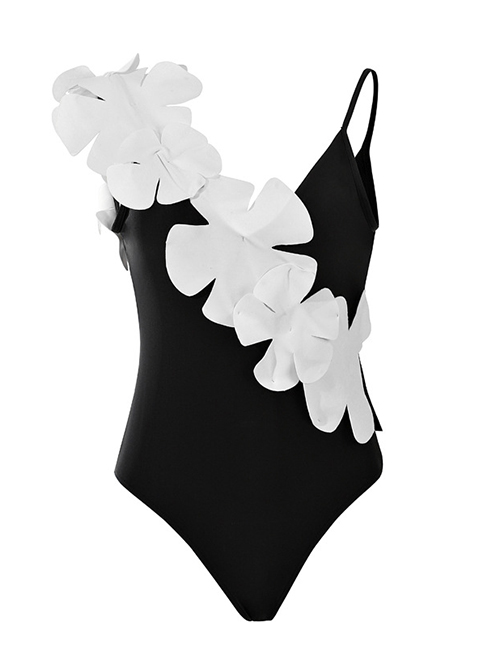 Fashion Black Polyester Lace Conjoined Swimsuit