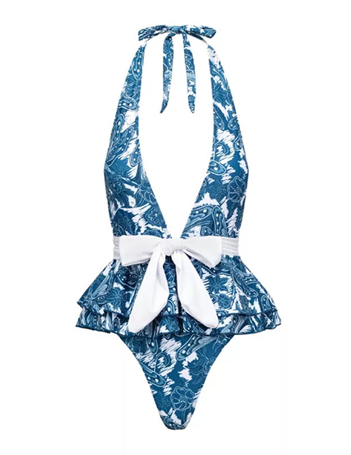 Fashion Blue Polyester Printing Neck Tie Tie Swimsuit