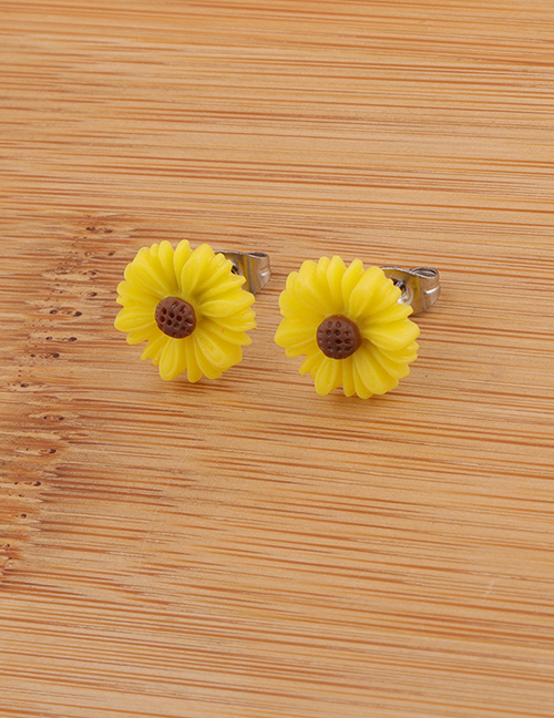Fashion Yellow With Brown Core Resin Geometric Flower Earrings