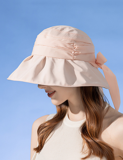 Fashion Pink Vinyl Big Brim Sun Hat With Bowknot