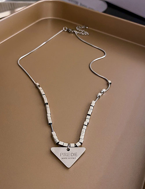 Fashion 42# Silver Titanium Steel Letter Triangle Alloy Alphabet Triangle Block Necklace