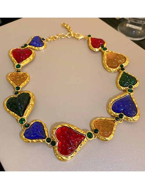 Fashion 21# Necklace - Color Heart Metal Colorful Heart Necklace