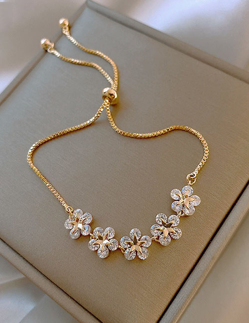 Fashion 15-zircon Flowers (real Gold Plating) Geometric Diamond Flower Bracelet